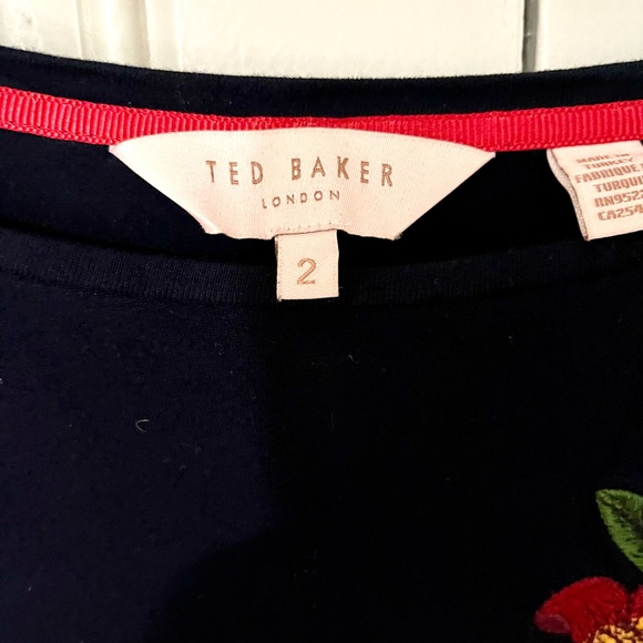 Ted Baker Navy t-shirt w/Flower embroidery Size:2 - Picture 2 of 5